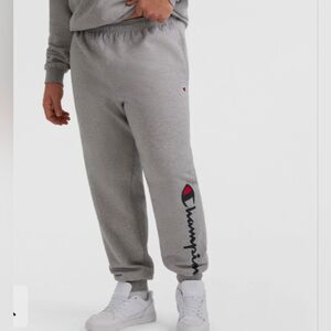 This is a pair of Champion Reverse Weave Powerblend Joggers, Script Logo